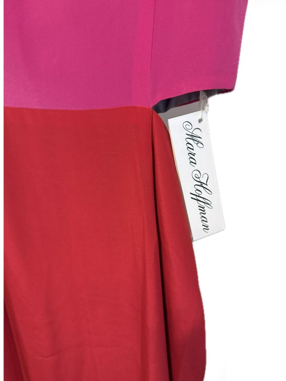 Mara Hoffman 100% Silk Waist Cut Out Color Block Midi Dress Fuchsia Red 8 - Picture 6 of 6